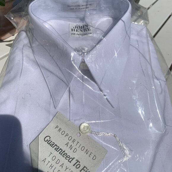 Men's Athletic Fit John Henry White Satin Stripe Long Sleeve Button Down Shirt - Picture 5 of 11